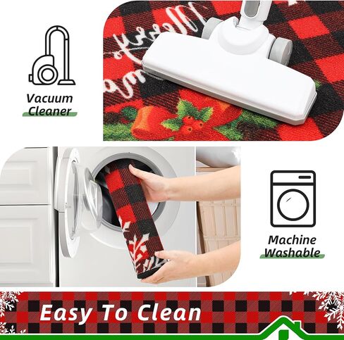 BEQHAUSE Christmas-Kitchen-Rugs Buffalo Plaid Merry Christmas Decorations Floor Mat Non Slip Washable Winter Kitchen Mats Sets for Home Entrance Area Rug Kitchen 17"x30"+17"x48" in Saudi Arabia
