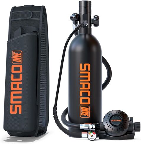 SMACO Mini Scuba Tank 1L Scuba Cylinder توفر التنفس تحت الماء لمدة 15-20 دقيقة (لا يزيد عن 33 قدمًا) طقم خزان سكوبا صغير للغوص في المياه الضحلة / العمل تحت الماء / كأسطوانة احتياطية in Kuwait