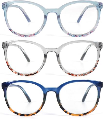 نظارات قراءة دائرية للنساء من KoKoBin مكونة من 3 قطع، قارئات عصرية بمفصلات ربيعية تحجب الضوء الأزرق in Kuwait