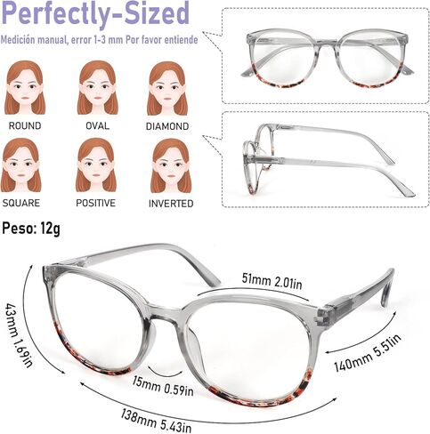 نظارات قراءة دائرية للنساء من KoKoBin مكونة من 3 قطع، قارئات عصرية بمفصلات ربيعية تحجب الضوء الأزرق in Kuwait