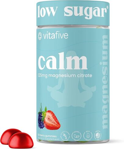 Vitafive Low Sugar Calm Magnesium Gummies, 125mg of Magnesium Citrate, Natural Mixed Berry Flavor, Vegan, Gluten Free (50 Ct) in Saudi Arabia