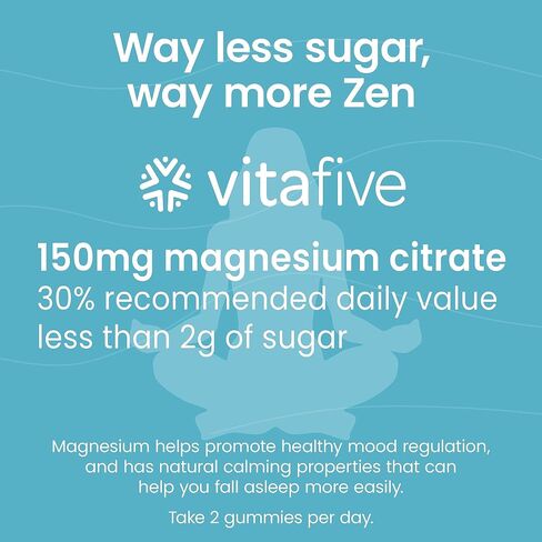 Vitafive Low Sugar Calm Magnesium Gummies, 125mg of Magnesium Citrate, Natural Mixed Berry Flavor, Vegan, Gluten Free (50 Ct) in Saudi Arabia