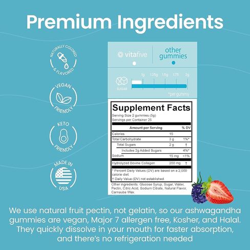 Vitafive Low Sugar Calm Magnesium Gummies, 125mg of Magnesium Citrate, Natural Mixed Berry Flavor, Vegan, Gluten Free (50 Ct) in Saudi Arabia