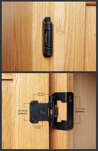 Decobasics 1/2" Overlay Semi Partial Wrap Around Kitchen Cabinet Hinges (25 Pair -50 Pack) - Self Closing Matte Black Cabinet Hinges for Kitchen Cabinets w/Cupboard Silicon Bumpers & Upgraded Screws in Saudi Arabia