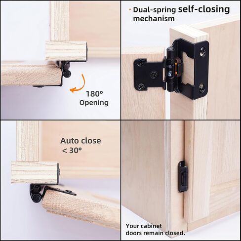 Decobasics 1/2" Overlay Semi Partial Wrap Around Kitchen Cabinet Hinges (25 Pair -50 Pack) - Self Closing Matte Black Cabinet Hinges for Kitchen Cabinets w/Cupboard Silicon Bumpers & Upgraded Screws in Saudi Arabia