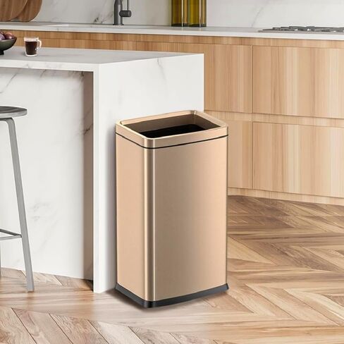 25L/6GALSquare Kitchen Trash can,Large Metal Garbage can,Champagne Gold Trash can,Gold Trash can for Bathroom,Tall Stainless Steel dusbin for Commercial,Detached House in Saudi Arabia