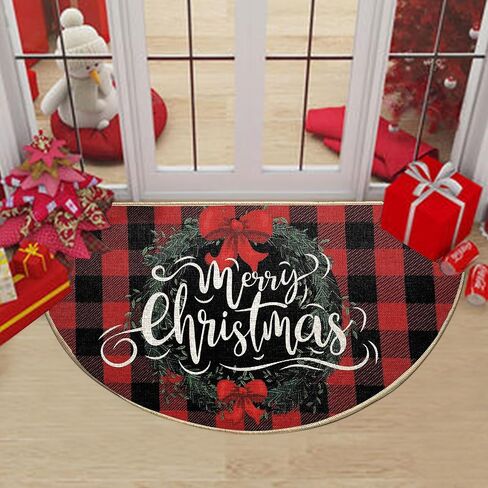 Erweicet Christmas Half Circle Door Mat Round Christmas Bath Rugs Christmas Door Mat Decorations for Floor Indoor Living Room Bathroom Kitchen Fireplace 16'' X 31'' in Saudi Arabia