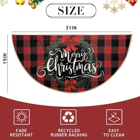 Erweicet Christmas Half Circle Door Mat Round Christmas Bath Rugs Christmas Door Mat Decorations for Floor Indoor Living Room Bathroom Kitchen Fireplace 16'' X 31'' in Saudi Arabia