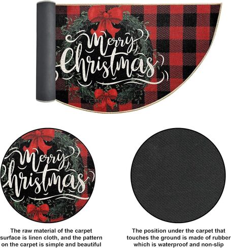 Erweicet Christmas Half Circle Door Mat Round Christmas Bath Rugs Christmas Door Mat Decorations for Floor Indoor Living Room Bathroom Kitchen Fireplace 16'' X 31'' in Saudi Arabia