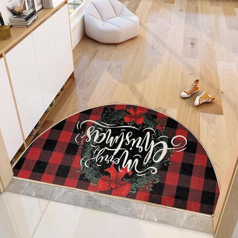 Erweicet Christmas Half Circle Door Mat Round Christmas Bath Rugs Christmas Door Mat Decorations for Floor Indoor Living Room Bathroom Kitchen Fireplace 16'' X 31'' in Saudi Arabia