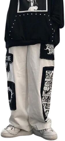 Jupkem Y2k Sweatpants الرجال ستار الهيب هوب السراويل الفضفاضة Sweatpants واسعة الساق مستقيم السراويل الترنك الجمالية الجرافيك الشارع الشهير in Kuwait