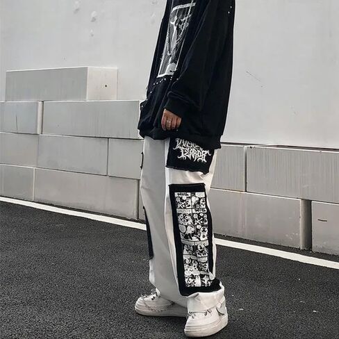 Jupkem Y2k Sweatpants الرجال ستار الهيب هوب السراويل الفضفاضة Sweatpants واسعة الساق مستقيم السراويل الترنك الجمالية الجرافيك الشارع الشهير in Kuwait