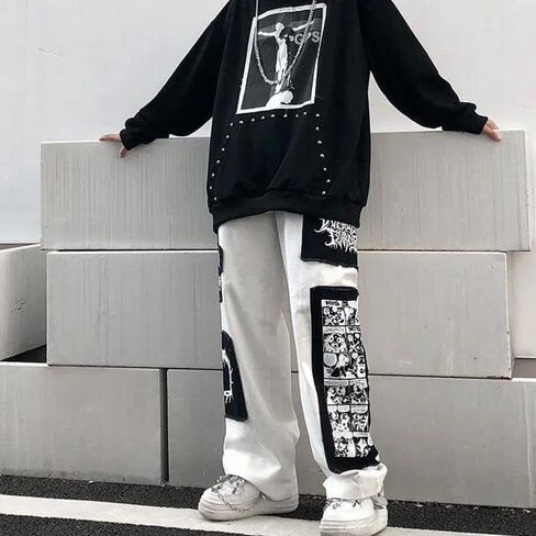 Jupkem Y2k Sweatpants الرجال ستار الهيب هوب السراويل الفضفاضة Sweatpants واسعة الساق مستقيم السراويل الترنك الجمالية الجرافيك الشارع الشهير in Kuwait