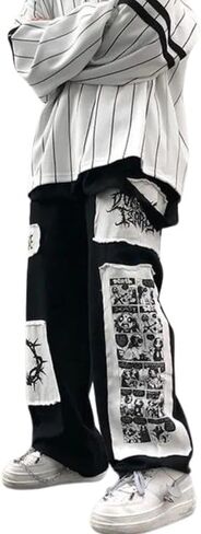 Jupkem Y2k Sweatpants الرجال ستار الهيب هوب السراويل الفضفاضة Sweatpants واسعة الساق مستقيم السراويل الترنك الجمالية الجرافيك الشارع الشهير in Kuwait