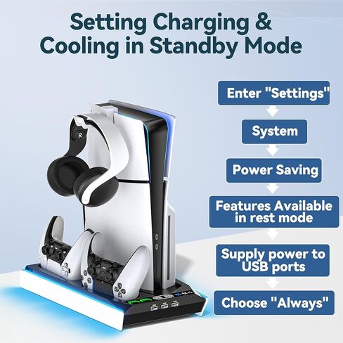 مجموعة أدوات التثبيت على الحائط لجهاز PS5 مع محطة شحن و9 مصابيح RGB لجهاز PS5 Edge ووحدة التحكم المزدوجة، ومحطة تبريد PS5 مع مروحة ثلاثية المستويات، وجدار حامل PS5 لأقراص PS5/PS5 النحيفة والرقمية، وحامل ملحقات PS5 على الرف in Kuwait