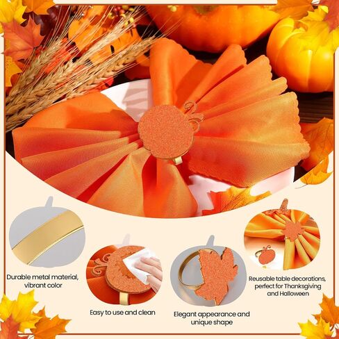 Thanksgiving Napkin Rings Set of 12, Fall Napkin Rings Thanksgiving Pumpkin Napkin Rings Holders Autumn Fall Maple Leaf Napkin Rings for Thanksgiving Fall Party Dinning Table Decorations in Saudi Arabia
