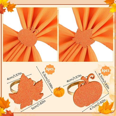 Thanksgiving Napkin Rings Set of 12, Fall Napkin Rings Thanksgiving Pumpkin Napkin Rings Holders Autumn Fall Maple Leaf Napkin Rings for Thanksgiving Fall Party Dinning Table Decorations in Saudi Arabia