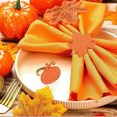 Thanksgiving Napkin Rings Set of 12, Fall Napkin Rings Thanksgiving Pumpkin Napkin Rings Holders Autumn Fall Maple Leaf Napkin Rings for Thanksgiving Fall Party Dinning Table Decorations in Saudi Arabia