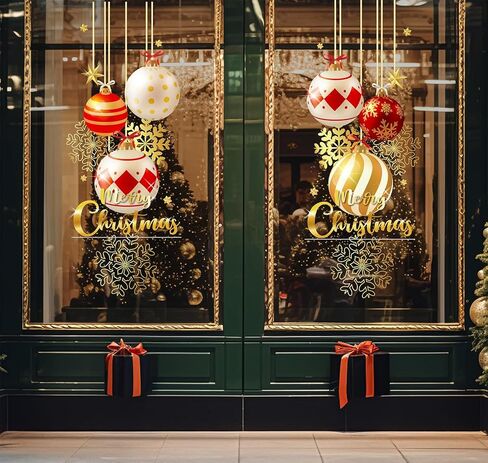 141Pcs Christmas Window Clings Red Gold Xmas Ball Window Stickers Double-Side Glass Decals for Home Party Supplies, 7.9 x 11.8 Inch, 9 Sheets in Saudi Arabia