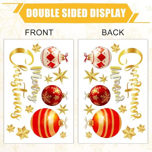 141Pcs Christmas Window Clings Red Gold Xmas Ball Window Stickers Double-Side Glass Decals for Home Party Supplies, 7.9 x 11.8 Inch, 9 Sheets in Saudi Arabia