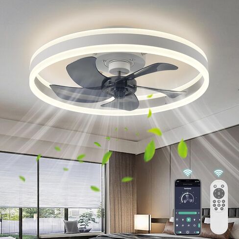 Low Profile Ceiling Fans with Lights and Remote,19.7in Flush Mount LED Dimmable Ceiling Fan,Pure White Fandelier Ceiling Fan for Bedroom. in Saudi Arabia