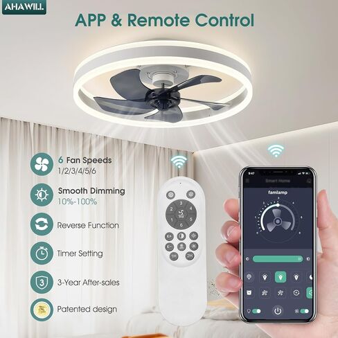 Low Profile Ceiling Fans with Lights and Remote,19.7in Flush Mount LED Dimmable Ceiling Fan,Pure White Fandelier Ceiling Fan for Bedroom. in Saudi Arabia