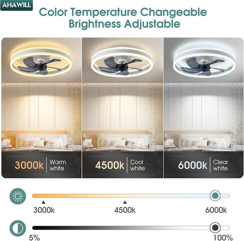 Low Profile Ceiling Fans with Lights and Remote,19.7in Flush Mount LED Dimmable Ceiling Fan,Pure White Fandelier Ceiling Fan for Bedroom. in Saudi Arabia