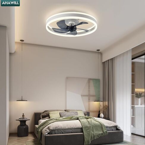 Low Profile Ceiling Fans with Lights and Remote,19.7in Flush Mount LED Dimmable Ceiling Fan,Pure White Fandelier Ceiling Fan for Bedroom. in Saudi Arabia