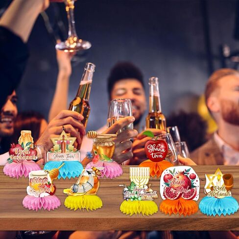 مجموعة 9 قطع من لوازم حفلات أعياد الميلاد من جروفي هيبي بوهو، قطع مركزية على شكل قرص العسل مزدوجة الجوانب لديكورات حفلات عيد ميلاد بوهو قوس قزح (بوهو) in Kuwait