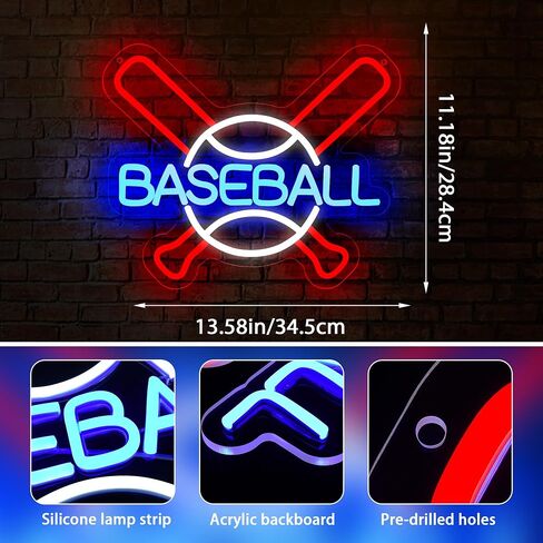 Baseball Neon Sign for Wall Decor Sport Team Neon Light Baseball Fans Neon Sign for Man Cave Dormitory Bar Club Birthday Gifts for Baseball Fans College Student USB Powered(ZKXD318) in Saudi Arabia