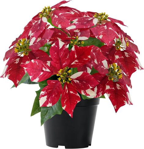 Poinsettia Plants Artificial 9 Heads 14 Inch Fake Poinsettias Christmas Flowers in Pot for Home Porch Office Indoor Outdoor Christmas Winter Decorations Red in Saudi Arabia