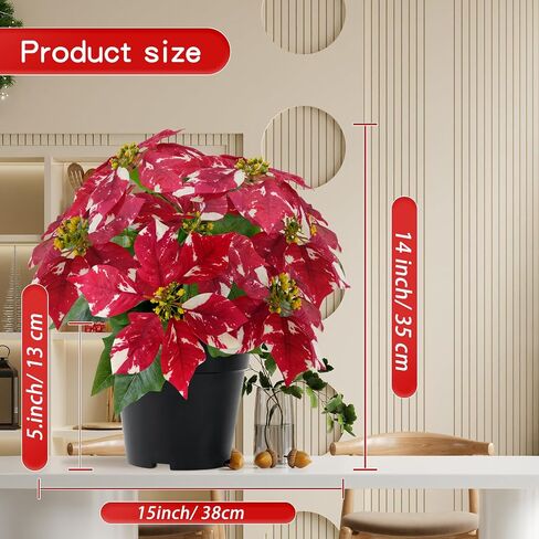 Poinsettia Plants Artificial 9 Heads 14 Inch Fake Poinsettias Christmas Flowers in Pot for Home Porch Office Indoor Outdoor Christmas Winter Decorations Red in Saudi Arabia