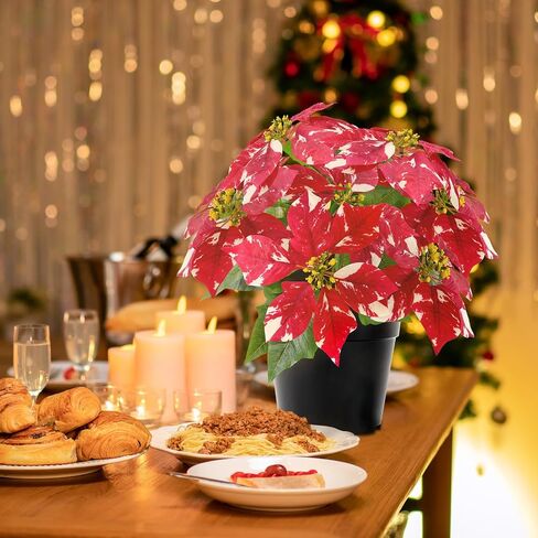 Poinsettia Plants Artificial 9 Heads 14 Inch Fake Poinsettias Christmas Flowers in Pot for Home Porch Office Indoor Outdoor Christmas Winter Decorations Red in Saudi Arabia