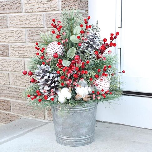 24 PCS Artificial Holly Berry Stems, 21cm Frosted Red Beery Stems Picks for Christmas Tree DIY Supplies Flower Wreath Craft Xmas Garland Home Table Centerpiece Decoration in Saudi Arabia