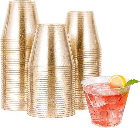 JOLLY CHEF 100 Pack 10 oz Gold Plastic Cups, Clear Plastic Cups Tumblers, Elegant Gold Rimmed Plastic Cups, Disposable Cups with Gold Rim Perfect for Weddings, Thanksgiving Day, Christmas in Saudi Arabia