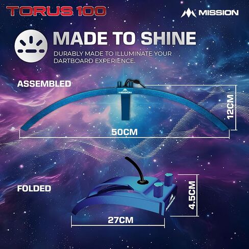 مهمة السهام TOR100 تورس 100 | نظام إضاءة السفر المحمول القابل للطي LED من Dartboard، باللون الأسود الرملي in Kuwait