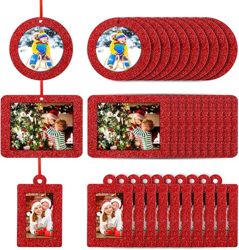 Jetec 30 Pcs Christmas Photo Ornament Frame Xmas Picture Frame Ornament Mini Felt Glitter Hanging Photo Frame Small Holiday Family Picture Frame (Red, Simple) in Saudi Arabia