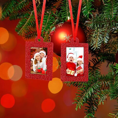 Jetec 30 Pcs Christmas Photo Ornament Frame Xmas Picture Frame Ornament Mini Felt Glitter Hanging Photo Frame Small Holiday Family Picture Frame (Red, Simple) in Saudi Arabia