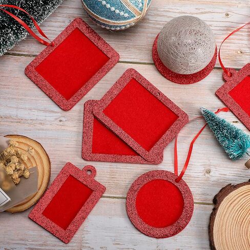 Jetec 30 Pcs Christmas Photo Ornament Frame Xmas Picture Frame Ornament Mini Felt Glitter Hanging Photo Frame Small Holiday Family Picture Frame (Red, Simple) in Saudi Arabia