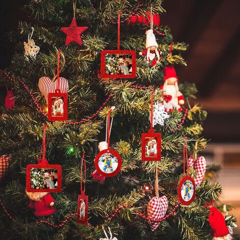 Jetec 30 Pcs Christmas Photo Ornament Frame Xmas Picture Frame Ornament Mini Felt Glitter Hanging Photo Frame Small Holiday Family Picture Frame (Red, Simple) in Saudi Arabia