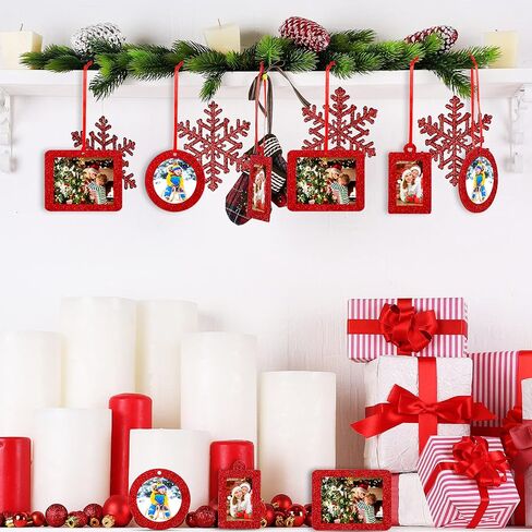 Jetec 30 Pcs Christmas Photo Ornament Frame Xmas Picture Frame Ornament Mini Felt Glitter Hanging Photo Frame Small Holiday Family Picture Frame (Red, Simple) in Saudi Arabia