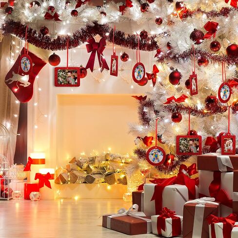 Jetec 30 Pcs Christmas Photo Ornament Frame Xmas Picture Frame Ornament Mini Felt Glitter Hanging Photo Frame Small Holiday Family Picture Frame (Red, Simple) in Saudi Arabia
