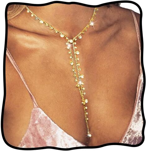 Nicute Rhinestone Y-Necklaces Crystal Long Choker Chain Party Choker Necklaces Jewelry for Women and Girls in Saudi Arabia