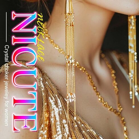 Nicute Rhinestone Y-Necklaces Crystal Long Choker Chain Party Choker Necklaces Jewelry for Women and Girls in Saudi Arabia