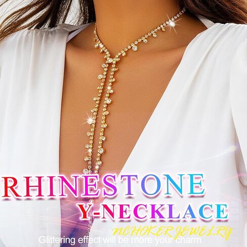 Nicute Rhinestone Y-Necklaces Crystal Long Choker Chain Party Choker Necklaces Jewelry for Women and Girls in Saudi Arabia