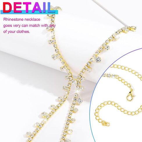 Nicute Rhinestone Y-Necklaces Crystal Long Choker Chain Party Choker Necklaces Jewelry for Women and Girls in Saudi Arabia