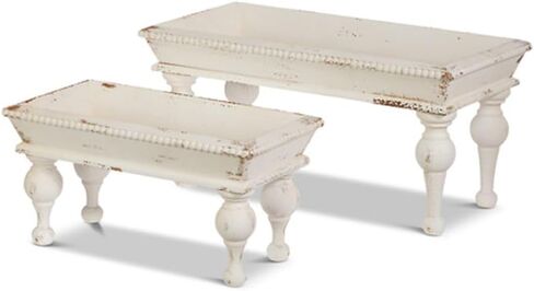 Raz Imports 2024 Sweet Magnolia 22.5" White Footed Trays, Set of 2 in Saudi Arabia