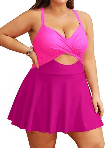 Tempt Me Women Plus Size قطعة واحدة ملابس سباحة بفتحة مع تنورة على شكل حرف V وبدلات استحمام ملفوفة in Saudi Arabia