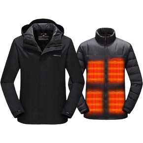 Venustas Men's 3-in-1 Heated Down Jacket, Electric Puffer Jacket with Battery, 90% Down Fill, Winter Snow Ski Heated Coat