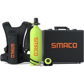 SMACO S700 Mini Scuba Tank 1.9L Portable Mini Scuba Diving Tank Reusable Pony Bottle with 25-30 Minutes Backup Diving Air Tank Kit Diving Oxygen Cylinder for Underwater Exploration Rescue